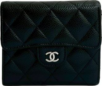 Chanel Black Grained Calfskin Wallet (Tri-Fold) (Pre-Owned)