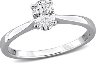 Mimi & Max 1/2ct TW Oval-Cut Lab-Grown Diamond Solitaire Engagement Ring with Accents Sterling Silver