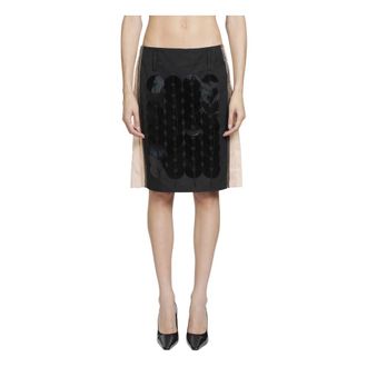Marni Poplin Rok met Vinyl Schijf Applicaties - Dames - Rokken - Zwart - Maat: S Vinyl