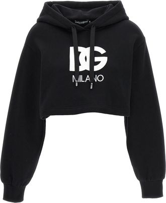 Dolce & Gabbana Black Logo Embroidery Cropped Hoodie