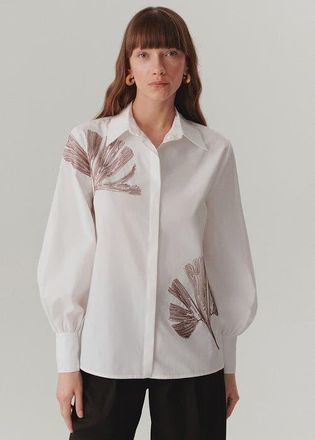 Exquise Ayla Floral Stitch Shirt in Ecru at Nordstrom, Size X-Large