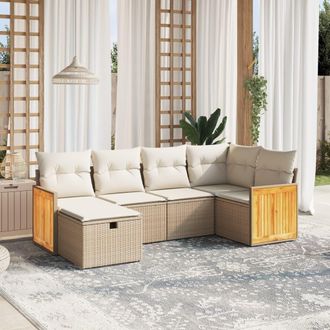 vidaXL Juego De Sof&aacute;s Jard&iacute;n Con Cojines 6 Pzas Rat&aacute;n Sint&eacute;tico Beige Vidaxl
