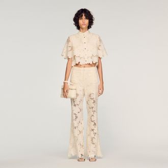 Sandro Cropped floral guipure shirt