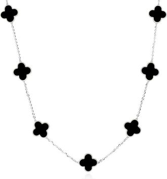 The Lovery Small Onyx Clover Necklace White Gold