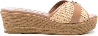 Jimmy Choo London Leda Wedge 50 - Dames - Schoenen - Bruin - Maat: 39 EU Leer