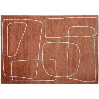 Miliboo Tappeto rettangolare motivo line art color terracotta e bianco 160 x 230 cm TIANA