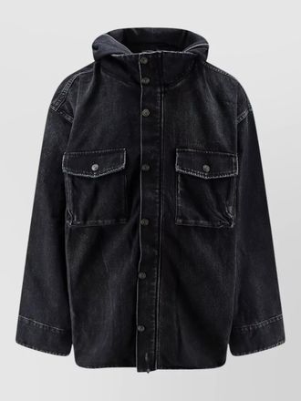 Balenciaga denim jacket hood logo front pockets
