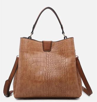 Jen & Co. Womens Embossed Vegan Leather Handbag With Shoulder Strap In Light Brown Croc