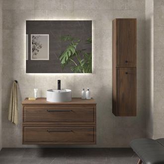 Cygnus Bath Mueble De Ba&ntilde;o Runa 100cm Nogal 2 Cajones Lavabo Sobre Encimera 1 Poza Porcelana