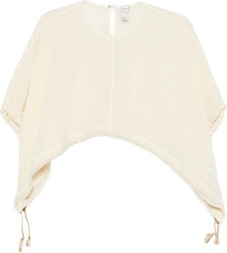 120% Lino 120% Lino, Blouses, female, White, Size: XL Short-sleeved Linen Blouse