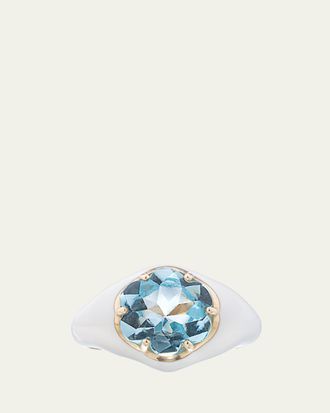 Bea Bongiasca Da Funkadelic Signet Ring with White Enamel and Blue Topaz