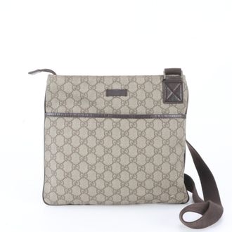 Gucci Brown Leather Coated Canvas Messenger Bag Shoulder Bag (Pre-Owned)