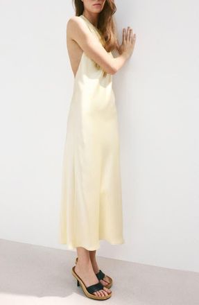 Mango Satin Open Back Dress in Pastel Yellow at Nordstrom, Size 6