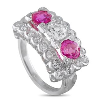 Luxury Bazaar Platinum 0.90ct Diamond and Pink Sapphire Ring MF14-042926