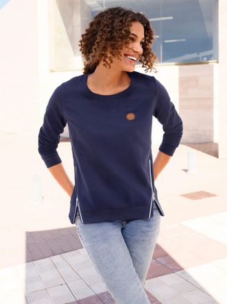 Casual Looks Sweatshirt CASUAL LOOKS, Damen, Gr. 36, blau (marine), 100% Baumwolle, unifarben, Rundhals, Sweatshirts Sweatshirt