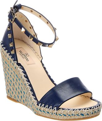 Valentino Rockstud Leather Wedge Sandal