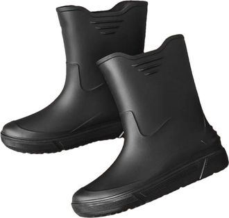 Generic Mens Anti-Slip High-Tube Rain Boots Mid-Tube Warm Drawstring Rain Boots Waterproof Kitchen Rubber