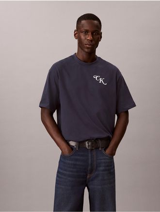 Calvin Klein Jeans Calvin Klein Mens Relaxed Block Script Logo Tee - Blue - XL