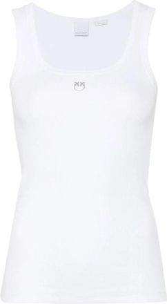 Pinko Witte Love Birds Geborduurde Mouwloze Top - Dames - Tops zonder mouwen - Wit - XL - Katoen - Tops