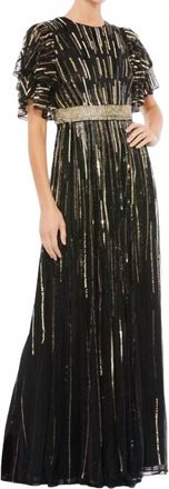 Mac Duggal Flare Sleeve Embellished Dress In Black