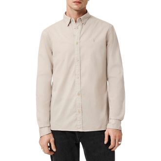 AllSaints Hawthorne Solid Stretch Cotton Button-Up Shirt in Dusk White at Nordstrom, Size Xx-Large