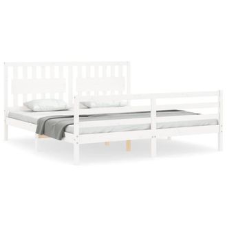 Berkfield Home Bed Frame with Headboard White Super King Size Solid Wood