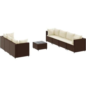 vidaXL Vidaxl Set Sof&aacute;s De Jard&iacute;n 8 Piezas Y Cojines Rat&aacute;n Sint&eacute;tico Marr&oacute;n