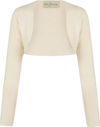 Cortana Kiiro- ivoor zijden pointelle bolero - Dames - Vesten - Beige - M - Truien & Vesten