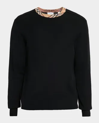 Burberry Men & apos;s Check-Trim Wool Crewneck Sweater