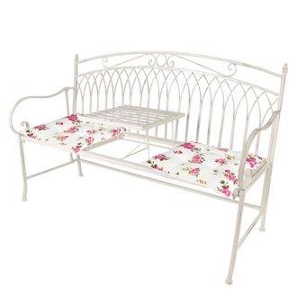 Dibor Vintage Large Cream Arched Outdoor Garden Furniture Companion Seat Bench with Free Set of 2 Pink Seat Pad Cushions