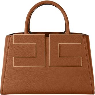 Elisabetta Franchi Leren Shopper met Logo op de Voorkant - Dames - Shoppers - Bruin - ONE Size - Leer - Tassen