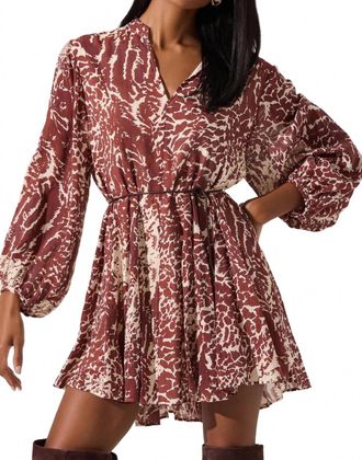 Astr Marisela Long Sleeve Mini Dress In Rust Print