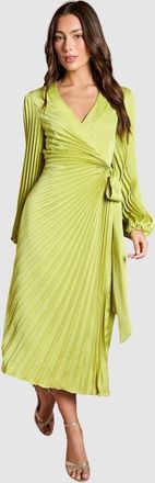 Coast Satin Long Sleeve V-Neck Wrap Dress in Lime at Nordstrom, Size 10