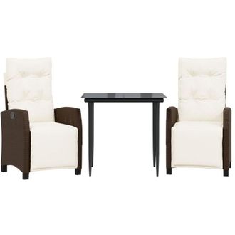 vidaXL Set Comedor De Jard&iacute;n 3 Piezas Y Cojines Rat&aacute;n Sint&eacute;tico Marr&oacute;n Vidaxl