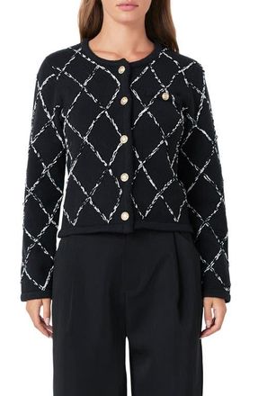 endless rose Diamond Pattern Cardigan in Black at Nordstrom, Size X-Small