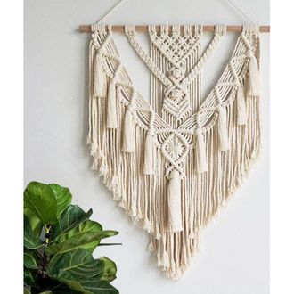OEM Macram&eacute; Tapisserie - 55 Cm X 70 Cm - Corde De Coton Biologique Et Cadre En Bois Naturel - 1 Pi&egrave;ce