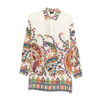 Etro Overhemden, Dames, Veelkleurig, M, Lange Zijden Blouse met Geplaatste Bloemige Paisley Print