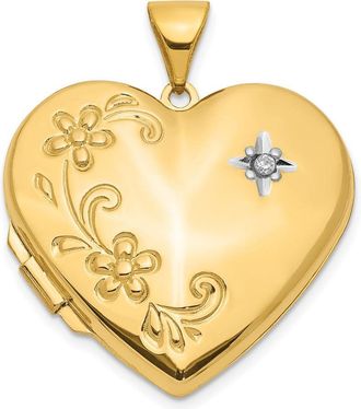 Diamond2Deal 14k Yellow Gold Diamond Floral 21mm Heart Family Locket Holds 4 Photos