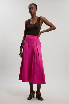 Karen Millen Womens Cotton Woven Prom Skirt With Dropped Waist Detail - Pink - Size 14 UK