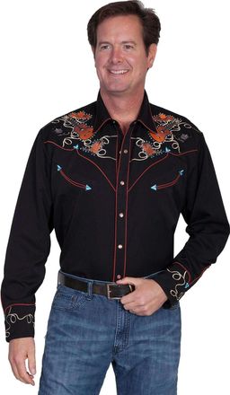 Scully Boots Hats & Guitars Embroidered Shirt - Black - Black - Large