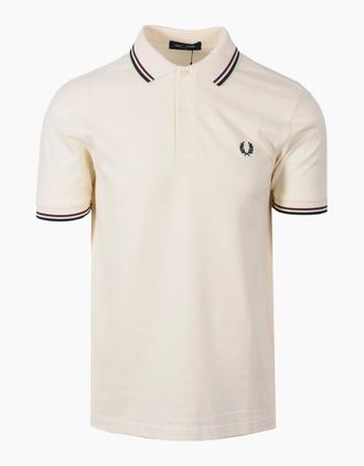 Fred Perry Mens FRED PERRY TWIN TIPPED POLO ECRU/OXBLOOD/GRASSROOTS - Ecru Oxblood Grassroots - Size: 38