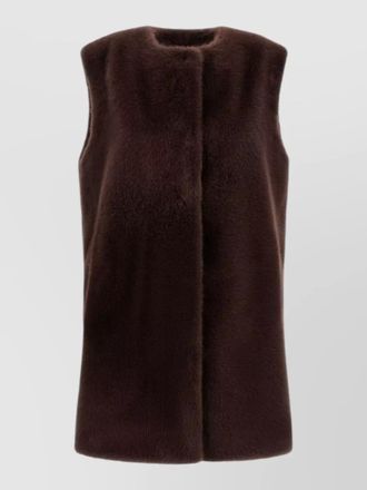 Herno sleeveless mid length faux fur nylon silk coat