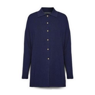 Elena Miro Truien & Vesten, Dames, Blauw, XS, Polyester, Lange Cardigan met Kraag