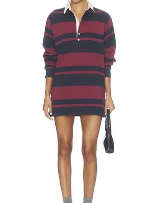 Good American Knit Rugby Mini Dress In Burgandy