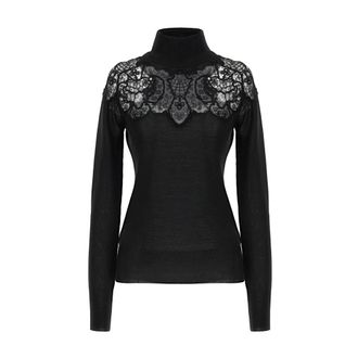 Ermanno Scervino Turtlenecks, female, Black, Size: S Black Lace Insert Sweater