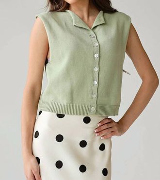 Le Lis Blanc Deux Breeze Sleeveless Cotton Knit Button-Front Vest In Sage