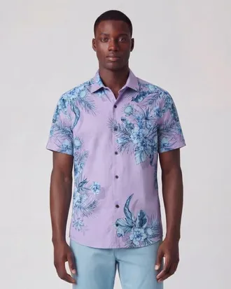 Lords of Harlech Mali Floral Mens Short Sleeve Shirt in Lavender at Nordstrom, Size X-Large