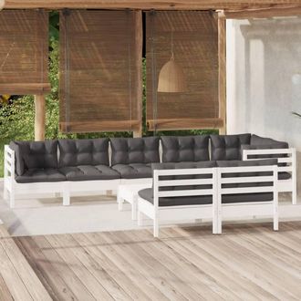 vidaXL Muebles De Jard&iacute;n 9 Pzas Y Cojines Blanco Madera Maciza De Pino Vidaxl