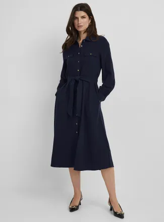 Contemporaine Womens Golden buttons belted shirtdress