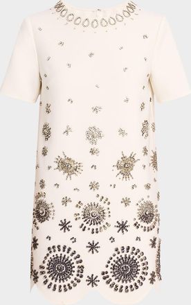 Oscar De La Renta Crystal Embroidered Short-Sleeve Mini Cocktail Dress